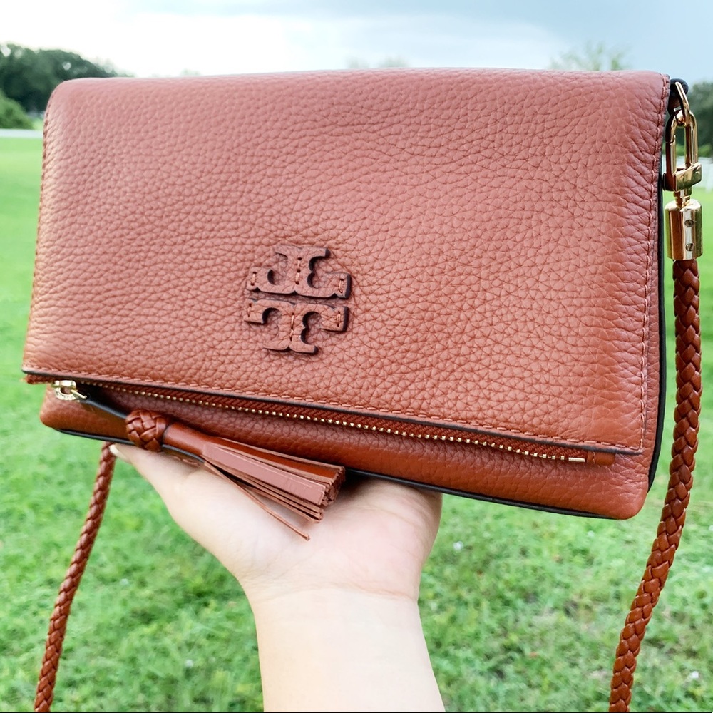 Tory Burch Fold over crossbody black or Tan - Picture 6 of 8